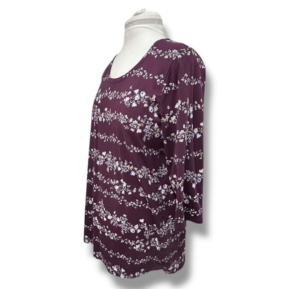 J. Jill Women's 3/4 Sleeve Luxe Supima A-Line Tunic, Deep Wine Floral, size L - Picture 3 of 10